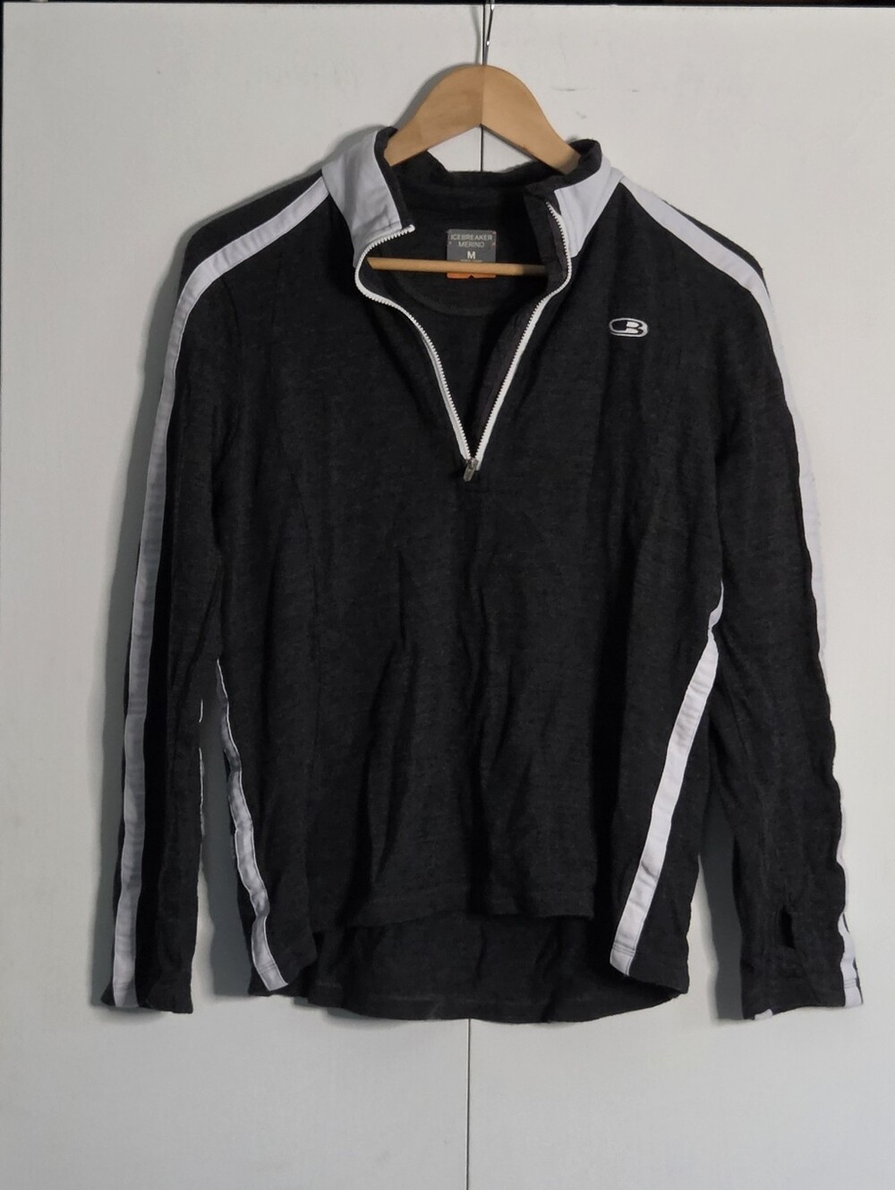 Icebreaker Charcoal Half-Zip Sweater with White Trim